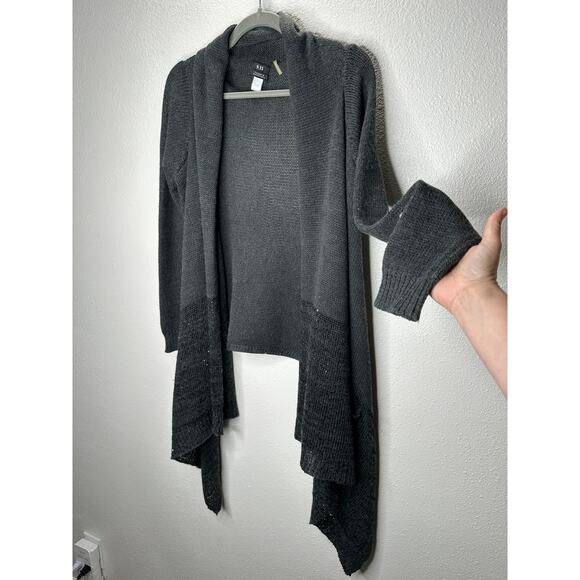 9/15 Saks 5th Ave Dark Gray Waterfall Front Cardigan with Sequins Large - Picture 1 of 16